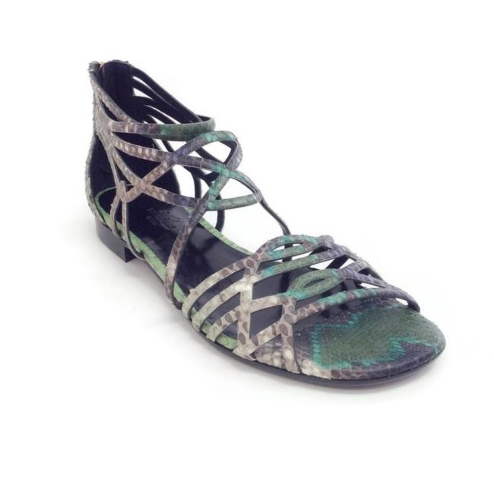 Hermes || Python Flat Caged Gladiator Sandals Mul… - image 1